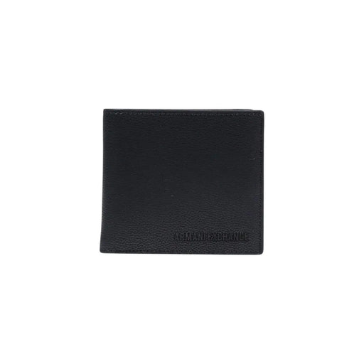 Black leather Armani Exchange men wallet with embossed logo showcasing the back side of the product
