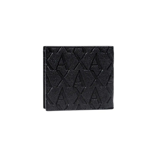 Armani Exchange men wallet in black textured leather with embossed repeating axa logo pattern