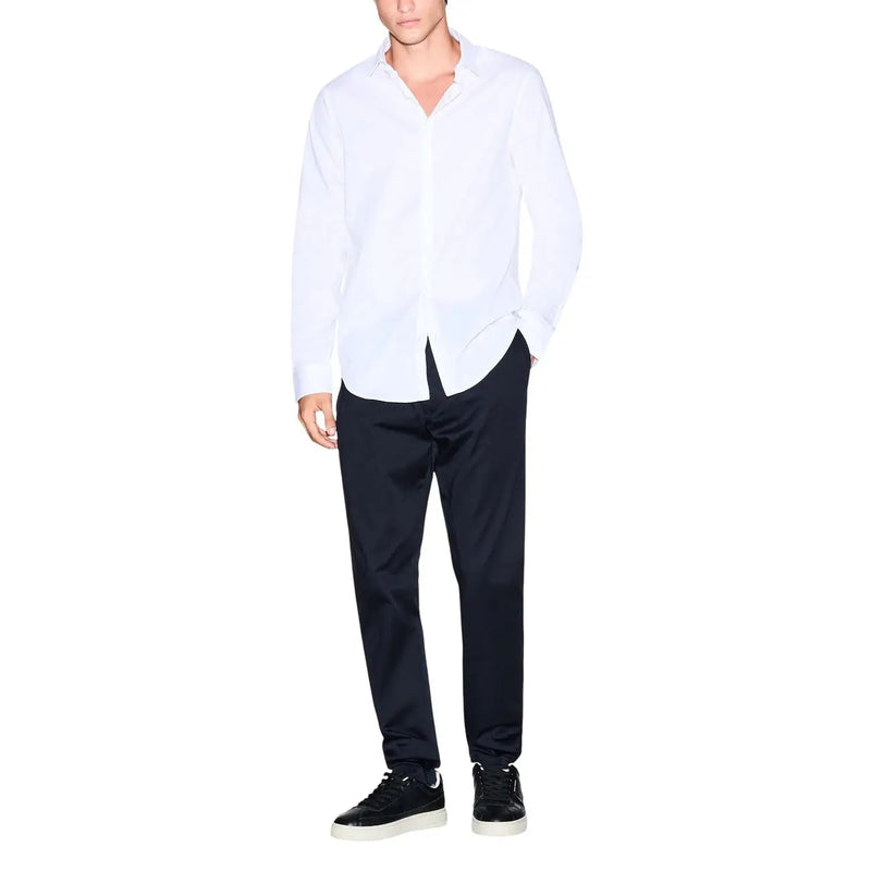 Armani Exchange men shirt crisp white long-sleeved button-down with classic collar and clean lines