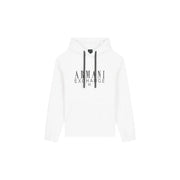 Armani Exchange Weißer Herren-Hoodie aus Baumwolle mit schwarzen Kordelzügen und auffälligem Aufdruck armani exchange 91-Logo auf der Brust