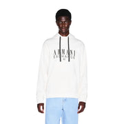 Armani Exchange Weißer Herren-Hoodie aus Baumwolle mit schwarzen Kordelzügen und Logodruck auf der Vorderseite