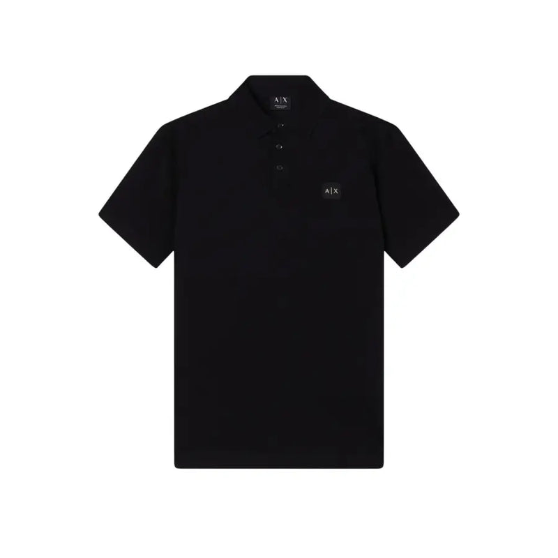 Schwarz Armani Exchange Herren-Poloshirt aus Baumwolle mit kurzen Ärmeln, dezentem Logo-Patch auf der Brust und Kragenverzierungen