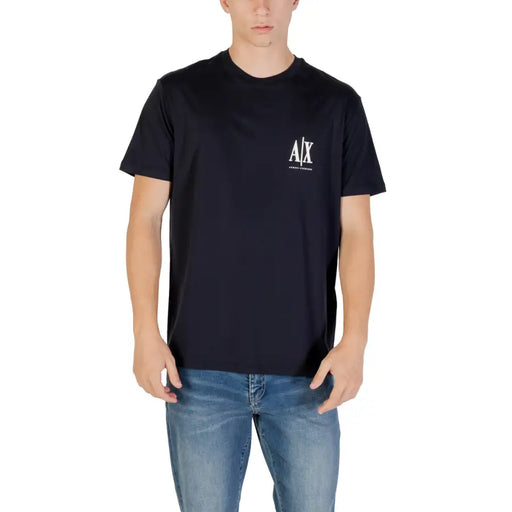 Herren Kurzarmhemd in Marineblau T-shirt mit Weiß Armani Exchange A|X Logo
