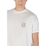 Armani Exchange Weißes Herren-T-Shirt aus Baumwolle mit kurzen Ärmeln und Rundhalsausschnitt sowie dezentem, gesticktem Axt-Logo auf der Brust