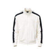 Armani Exchange Weiße Herren-Trainingsjacke aus Baumwolle mit Reißverschluss, schwarzen Ärmelstreifen und dezentem Brustlogo
