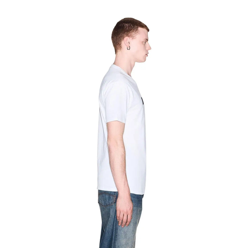 Armani Exchange Weißes Herren-T-Shirt aus Baumwolle mit kleinem schwarzen Logo auf der linken Brust, Vorderansicht