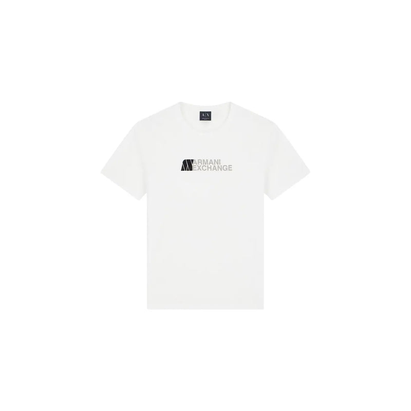 Armani Exchange Weißes Herren-T-Shirt aus Baumwolle mit dezentem silbernen Logo auf der Brust für die Freizeit.