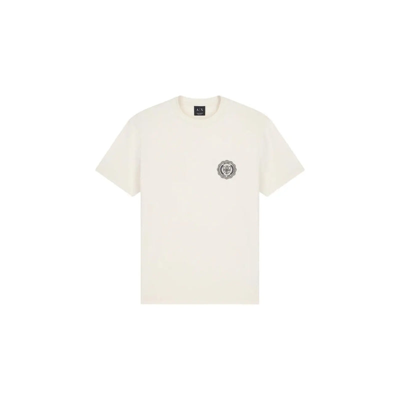 cremefarben Armani Exchange Weißes Herren-T-Shirt aus Baumwolle mit dezentem, gesticktem Logo auf der linken Brustseite.
