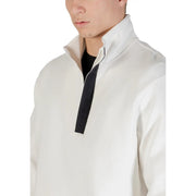 Armani Exchange men white long fall winter sweatshirt half-zip pullover with black zipper pull and contrasting trim