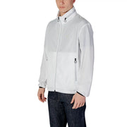 Armani Exchange Weißer Herren-Polyesterblazer mit Reißverschluss, dezentem Farbblock-Design und schwarzen Reißverschlussanhängern