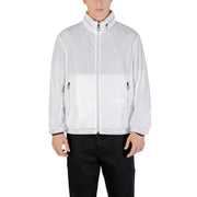 Armani Exchange Weißer Herren-Polyesterblazer mit Reißverschluss, dezentem Farbverlauf und schwarzen Reißverschlussanhängern