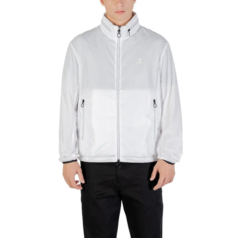 Armani Exchange Weißer Herren-Polyesterblazer mit Reißverschluss, dezentem Farbverlauf und schwarzen Reißverschlussanhängern