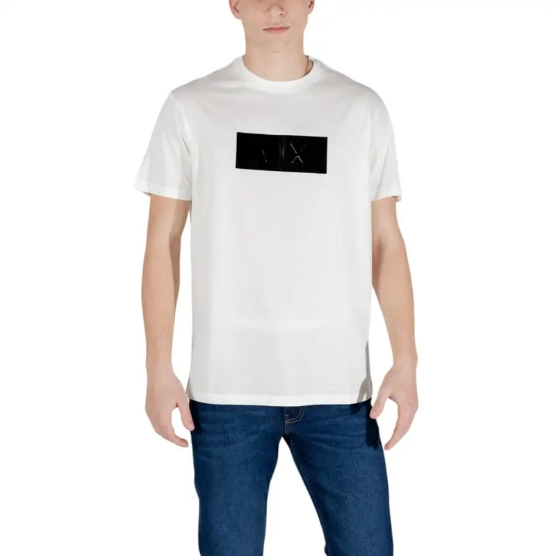 Men’s white cotton crew-neck T-shirt with black graphic from Armani Exchange