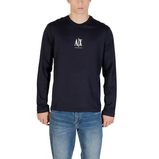 Herren-Langarmshirt in Marineblau T-shirt mit weißem Grafikdruck von Armani Exchange