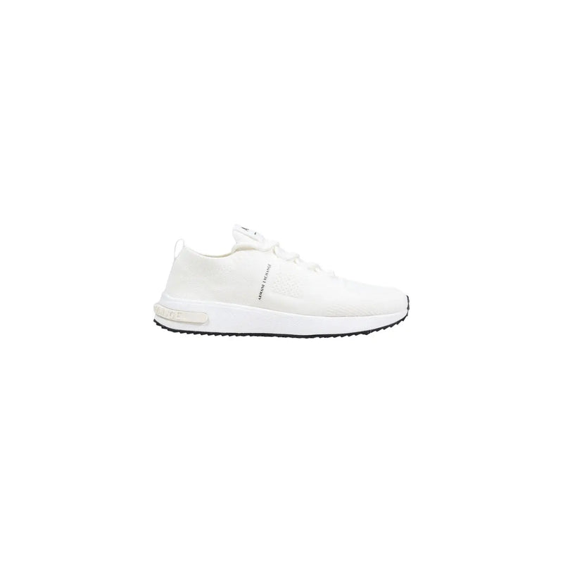 Armani Exchange men white sporty knit polyester sneaker with a sleek minimalist design and subtle side branding