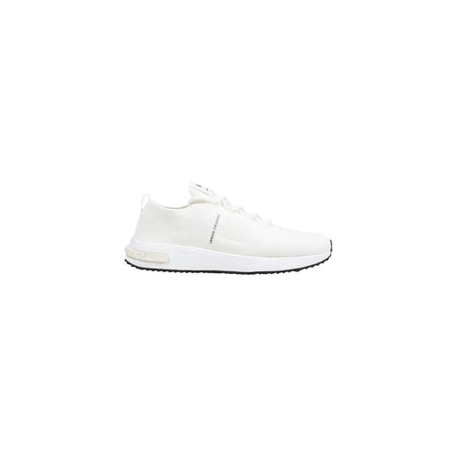 Armani Exchange men white sporty knit polyester sneaker with a sleek minimalist design and subtle side branding