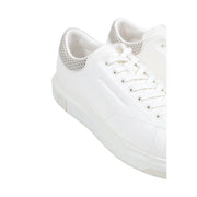 Armani Exchange men white sporty polyester sneakers showing the back with white leather and silver mesh heel detail
