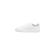 Armani Exchange men white sporty polyester sneaker with sleek minimalist design and subtle gray mesh heel detailing back view