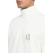 Armani Exchange Weißes Herren-Sweatshirt aus Baumwolle mit halbem Reißverschluss und dezentem silbernen Logo auf der Brust