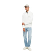 Armani Exchange Weißes Herren-Sweatshirt aus Baumwolle mit halbem Reißverschluss, dezentem grauen Logo auf der Brust und Rollkragen