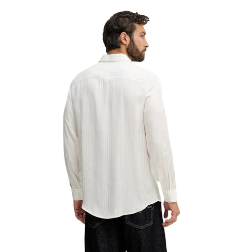 Armani Exchange men shirt crisp white long-sleeved button-down with subtle vertical pleats in cotton blend