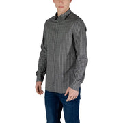 Men’s black geometric patterned long-sleeved cotton shirt from Armani Exchange