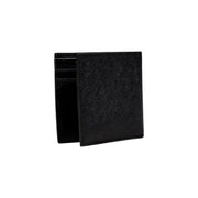 Armani Exchange mens black printed wallet with textured grainy leather surface and visible card slots for fall winter