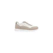 Armani Exchange Beige-weißer Herren-Sportschuh mit elegantem Design und goldenen Fersenakzenten für den Herbstlauf