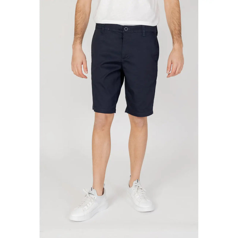 Armani Exchange men’s navy blue classic fit chino shorts with button closure made of cotton blend fabric