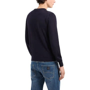 Armani Exchange men’s navy blue wool-blend long-sleeved crew neck sweater for stylish cold weather wear