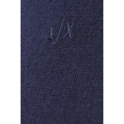 Armani Exchange men’s dark blue wool-blend knit sweater with subtle embroidered logo on the front