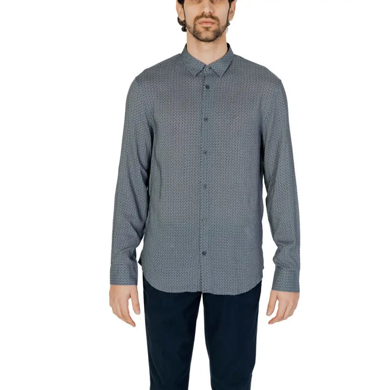 Armani Exchange men’s classic grey long sleeve shirt with subtle geometric pattern and button-down design