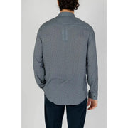 Armani Exchange men’s classic grey long sleeve button-down shirt with subtle geometric pattern in dark gray