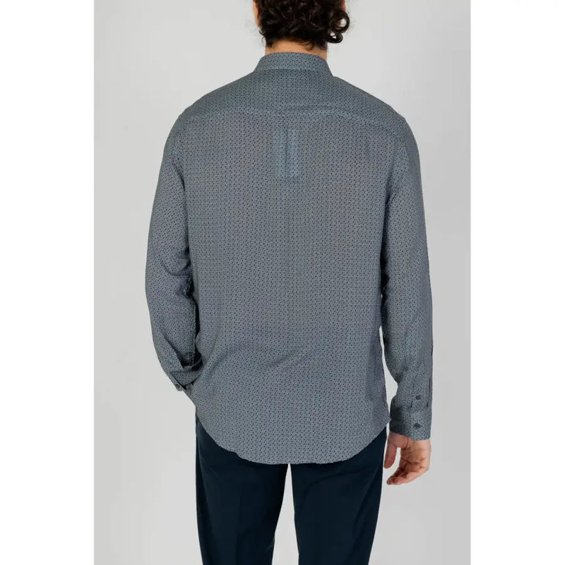Armani Exchange men’s classic grey long sleeve button-down shirt with subtle geometric pattern in dark gray