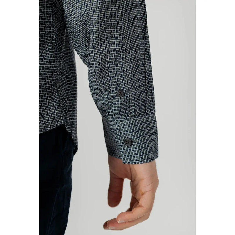 Armani Exchange men’s classic grey long sleeve shirt with a subtle white and black geometric pattern