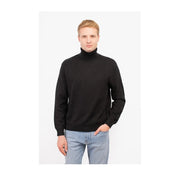 Armani Exchange turtleneck sweater for women in black with smooth fitted silhouette and ribbed cuffs front view
