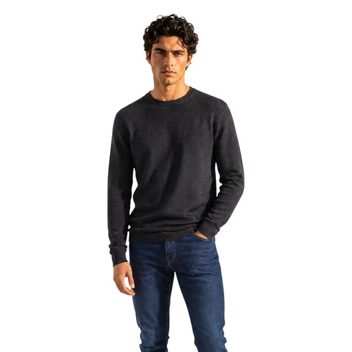 Armani Exchange Viskosepullover für Herren in Dunkelgrau mit Rundhalsausschnitt und langen Ärmeln, Vorderansicht