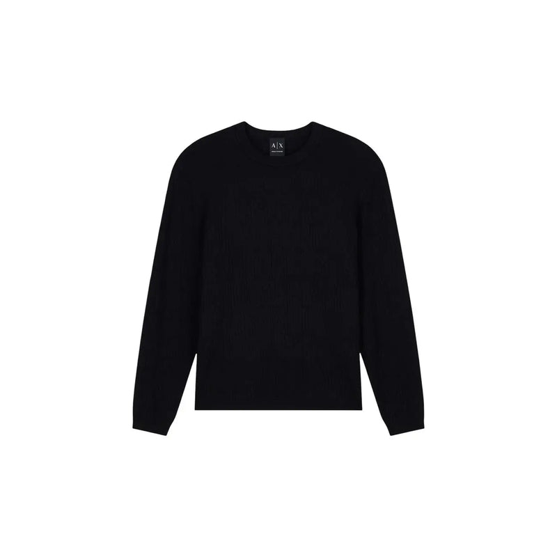 Armani Exchange Schwarzer Viskosepullover für Herren mit dezenter Struktur und Rundhalsausschnitt, Vorderansicht