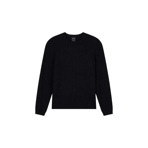 Armani Exchange Schwarzer Viskosepullover für Herren mit dezenter Struktur und Rundhalsausschnitt, Vorderansicht