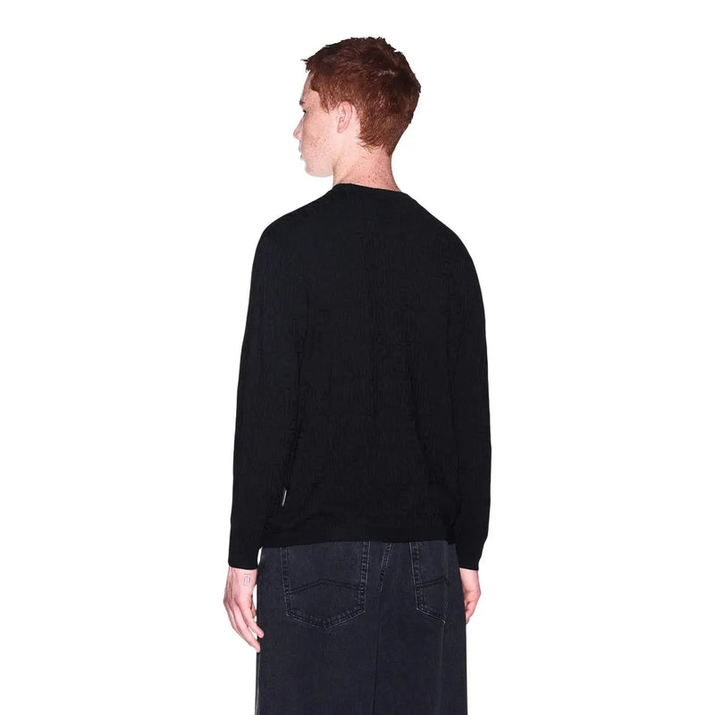 Armani Exchange Schwarzer Viskosepullover für Damen mit geripptem Rundhalsausschnitt und Bündchen, Vorderansicht