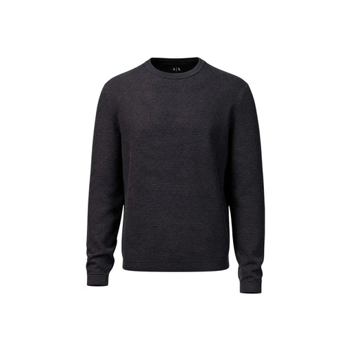 Armani Exchange Schwarzer Viskosepullover für Herren mit Rippstrickstruktur und Logo am Halsausschnitt, Vorderansicht