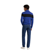 Armani Exchange Viskosepullover für Herren mit blauen und schwarzen Streifen und langen Ärmeln, Vorderansicht