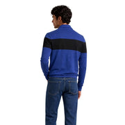 Armani Exchange Viskosepullover für Herren, blau-schwarz gestreift mit geripptem Kragen, Vorderansicht