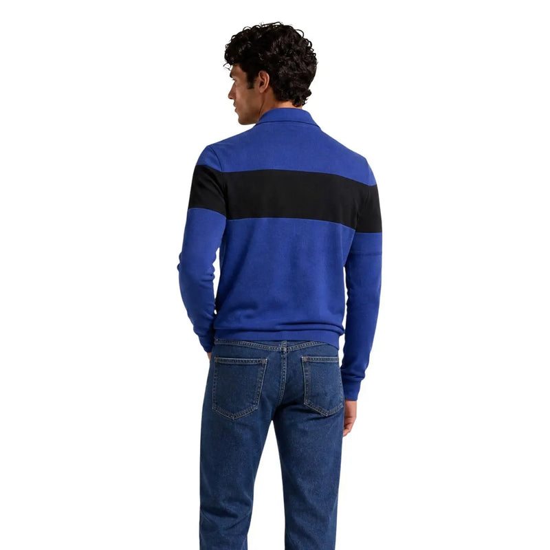 Armani Exchange Viskosepullover für Herren, blau-schwarz gestreift mit geripptem Kragen, Vorderansicht