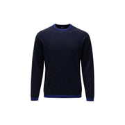 Armani Exchange Viskosepullover für Herren in Marineblau mit königsblauen Rippbündchen an Halsausschnitt, Ärmeln und Saum, Vorderansicht