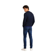 Armani Exchange Viskosepullover für Herren in Marineblau mit lila Innenkragen, Vorderansicht