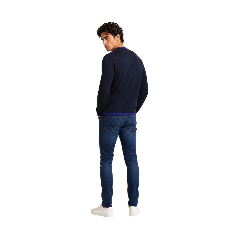 Armani Exchange Viskosepullover für Herren in Marineblau mit lila Innenkragen, Vorderansicht
