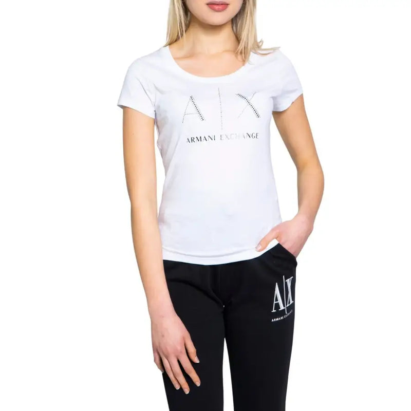 Weiß Armani Exchange Baumwolldruck T-shirt für Frauen mit AX-Logo