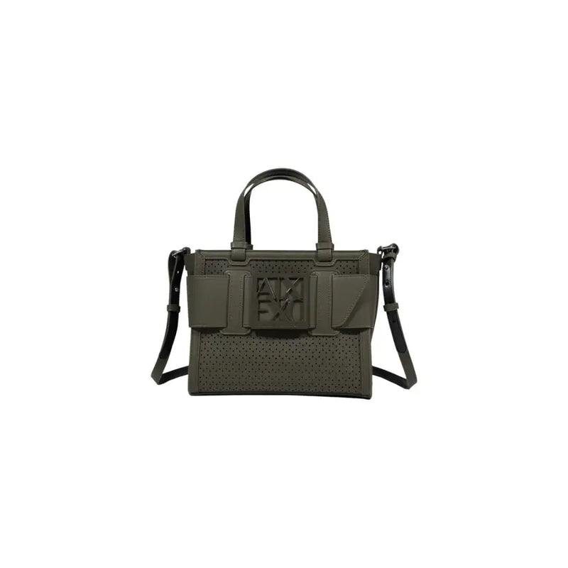 Armani Exchange olivgrüne Handtasche aus perforiertem Leder mit schwarzem top Griffe
