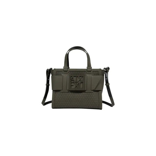 Armani Exchange olivgrüne Handtasche aus perforiertem Leder mit schwarzem top Griffe